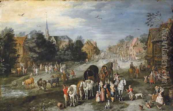 A village landscape with a kermesse Oil Painting - Jan Brueghel the Younger