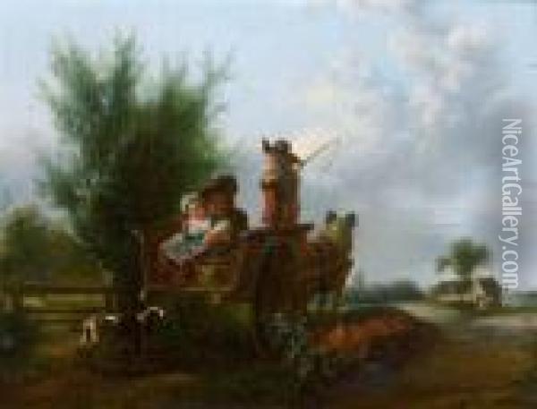 Couple De Paysans A L'arriere D'une Charrette Dans Un Paysage Oil Painting - Louis Joseph, Dit Watteau De Lille