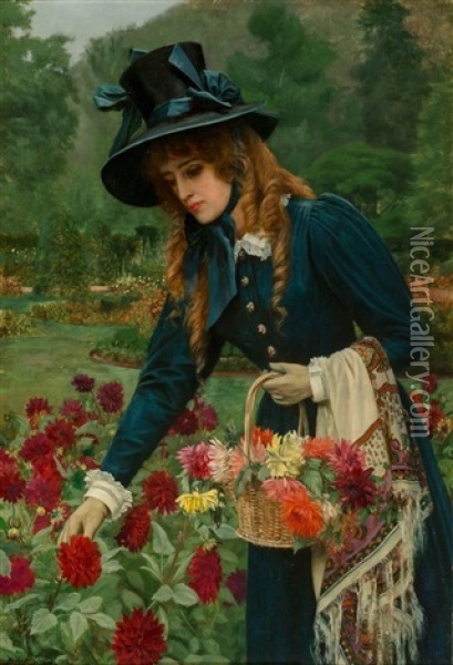 The Flower Girl, 1900 Oil Painting - Herbert Gustave Schmalz