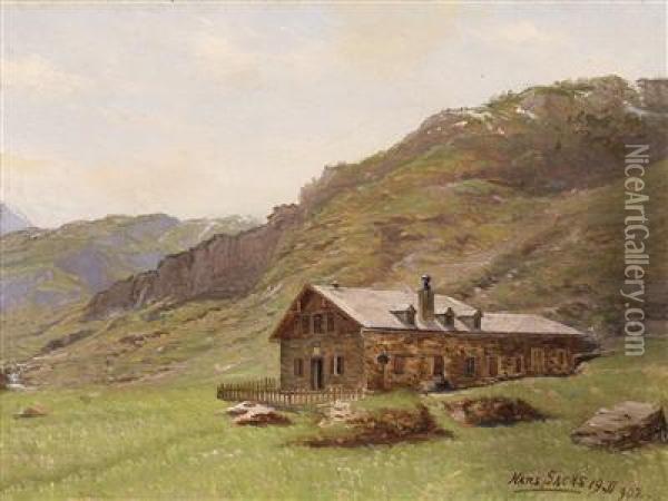 View Of The Rainer Cabin In Kaprun Oil Painting - Hans Sachs