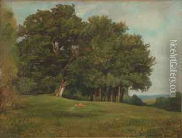 Bovin Dans La Prairie Oil Painting - Nicolas Louis Cabat