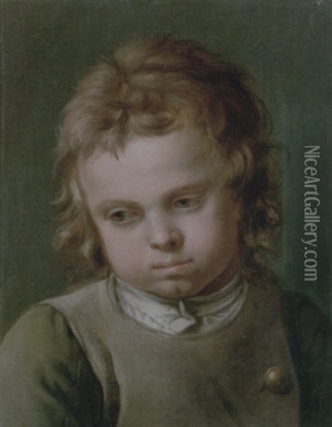 Portrait Of A Young Boy Wearing A Grey Smock And A Green Shirt Oil Painting - Nicolas Bernard Lepicie