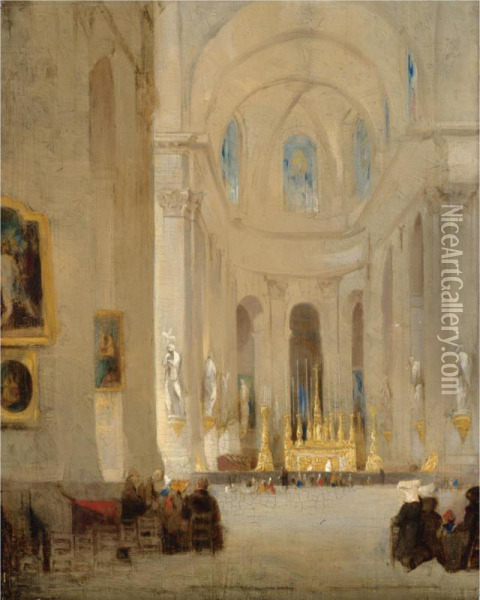 The Interior Of St Sulpice Oil Painting - John Scarlett Davis