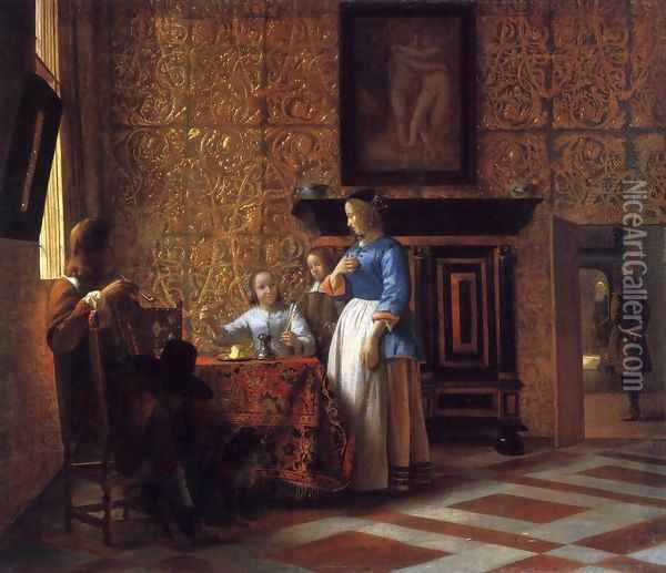 Interior with Figures Oil Painting - Pieter De Hooch