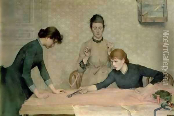 The Sewing Class Oil Painting - Alix d' Anethan
