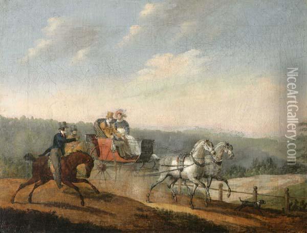 Biedermeier-kutschenfahrt In Weiter Landschaft Oil Painting - Joseph Swebach-Desfontaines