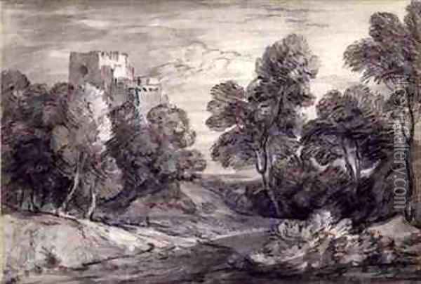 Wooded Landscape with a Castle Oil Painting - Thomas Gainsborough