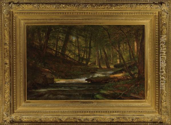 ''a Primitive Forest Brook'' Oil Painting - Thomas Worthington Whittredge