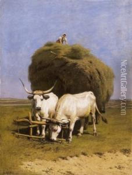 Hay-cart With Bride On The Top Oil Painting - Sandor Wagner