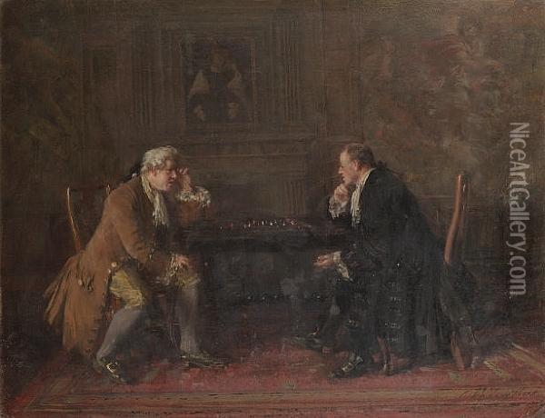 A Game Of Chess Oil Painting - George Ogilvy Reid