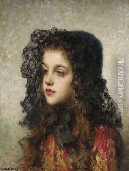Little Girl With Head Dress Oil Painting - Alexei Alexeivich Harlamoff