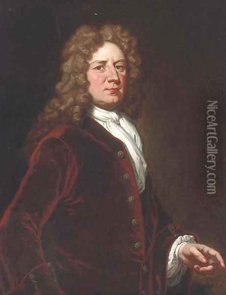 Portrait of Thomas, 1st Marquis of Wharton (1648-1723), three-quarter- length, in a red velvet coat and white shirt Oil Painting - Sir Godfrey Kneller