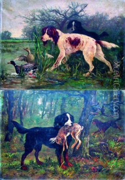 Scenes De Chasse (2 Works) Oil Painting - Albert Charpin