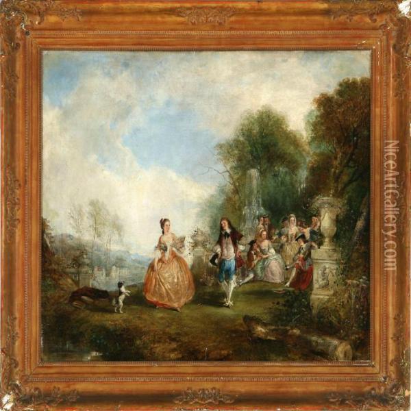 Romantic Scene In A Park Oil Painting - Watteau, Jean Antoine