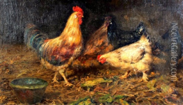 Cock And Hens Oil Painting - Giuseppe Giardiello