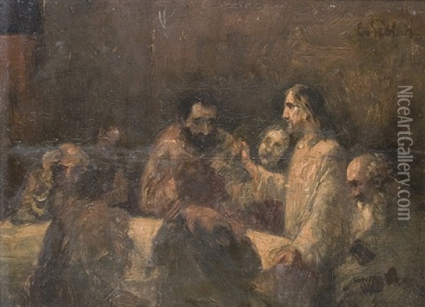 Jesus With His Followers Oil Painting - Eduard (Karl-Franz) von Gebhardt