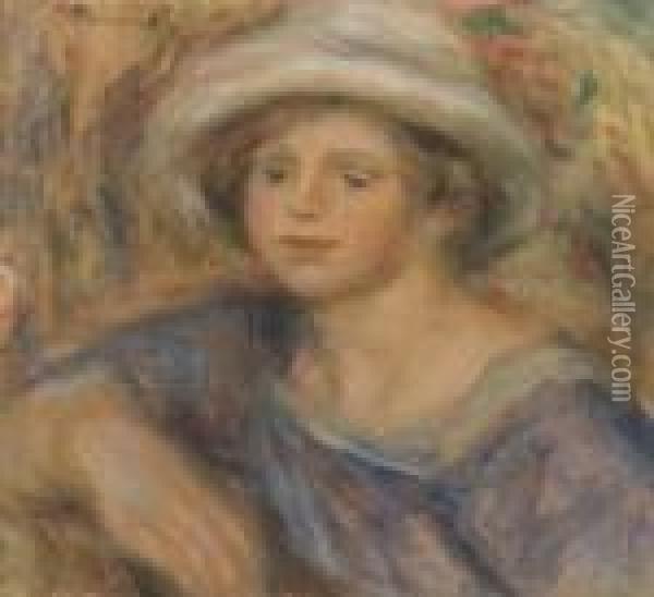 Buste De Jeune Fille Au Chapeau Blanc Oil Painting - Pierre Auguste Renoir