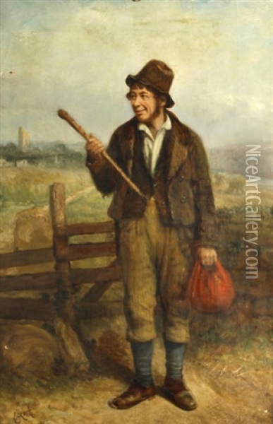 A Traveller On A Country Lane Oil Painting - Charles Henry Cook