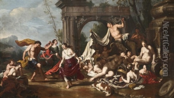 Danse De Satyres (+ De Nymphes Et Bacchanale; Pair) Oil Painting - Johann Heiss
