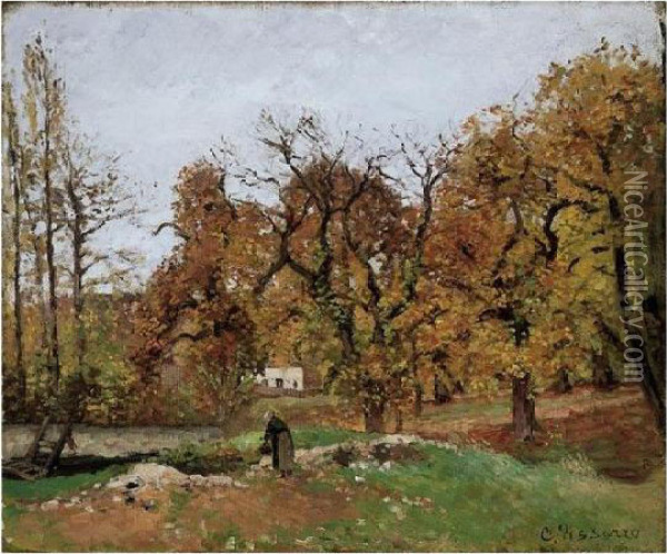 Paysage D'automne, Pres Louveciennes Oil Painting - Camille Pissarro