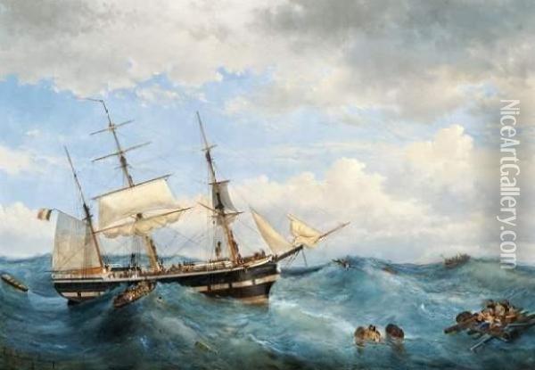 La Barque Oil Painting - Egide Linnig