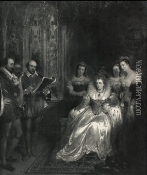 Shakespeare Reading To Queen Elizabeth Oil Painting - John James Chalon