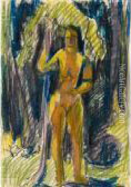 Weiblicher Akt Im Wald 
Female Nude In The Wood Oil Painting - Ernst Ludwig Kirchner
