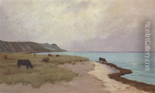 Graessende Koer Pa En Strandeng Oil Painting - Carl Ludvig Thilson Locher