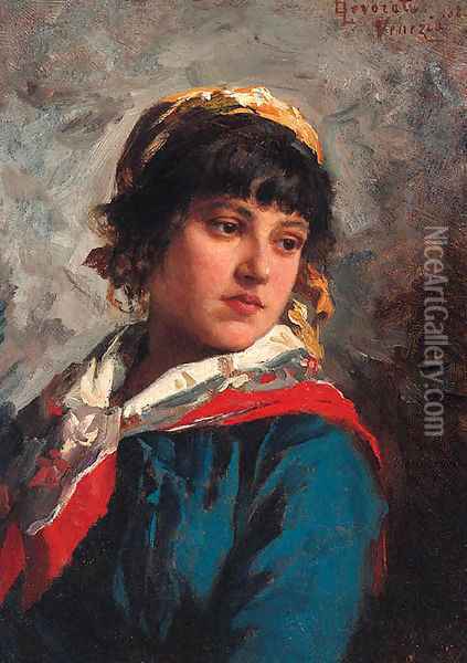 A country Girl Oil Painting - Ernesto Levorati