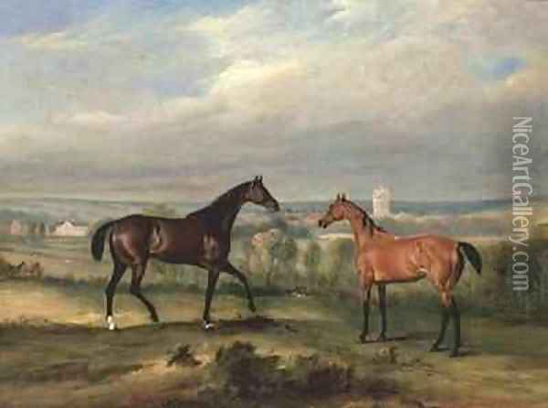 Count Bathyanys Favourite Hunters at Melton Mowbray Oil Painting - John Snr Ferneley