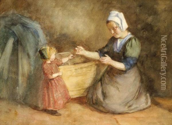 Mother And Daughter Oil Painting - Heinrich Martin Krabb
