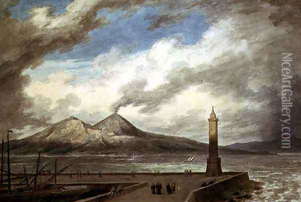 Vesuvius and Somma from the Mole at Naples Oil Painting - John Robert Cozens