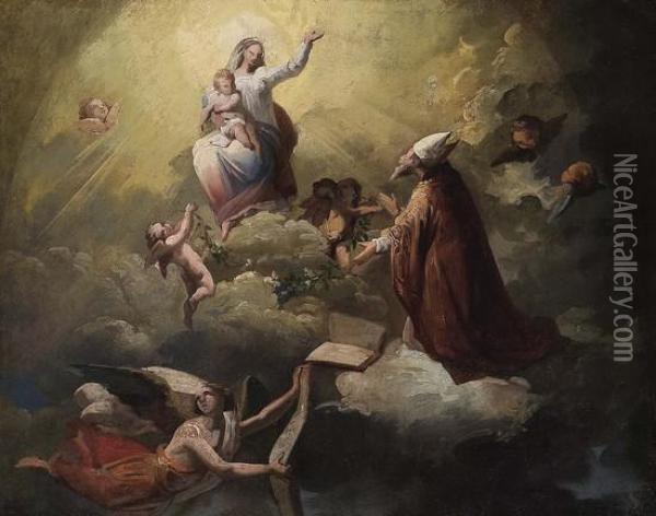 Apparizione Della Vergine Con Il Bambino Ad Un Santo Vescovo Oil Painting - Zacarias Gonzalez Velazquez