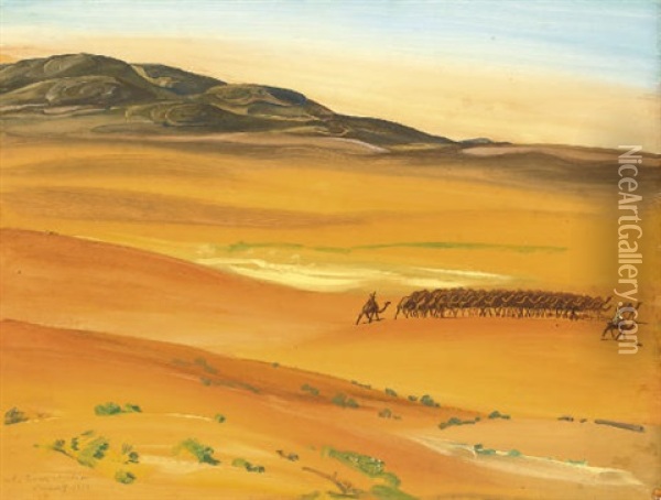 Le Troupeau Des Chameaux, Sahara Oil Painting - Alexander Evgenievich Iacovleff