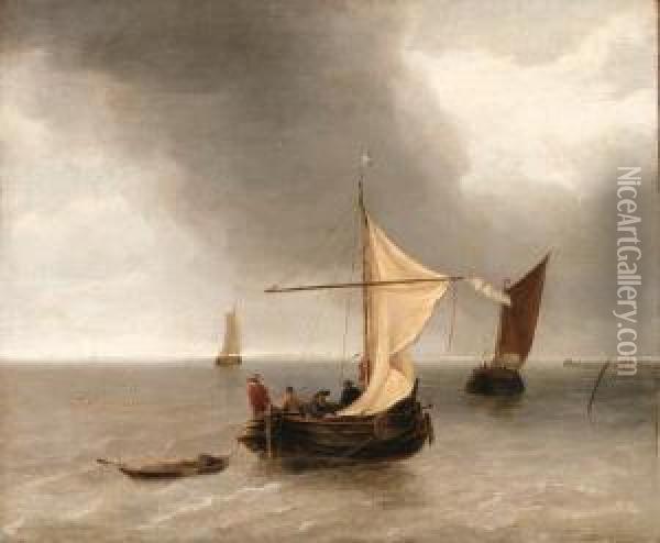 Shipping On A Ruffled Sea Oil Painting - Jan Van De Capelle