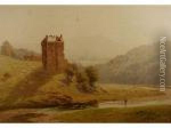 Neidpath Castle Near Peebles Oil Painting - Harry Sutton Palmer