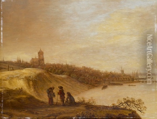Blick Auf Die Grote Kerk In Arnhem Und Den Rhein Oil Painting - Cornelis Simonsz van der Schalcke