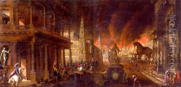 The Burning Of Troy Oil Painting - Antoine Caron