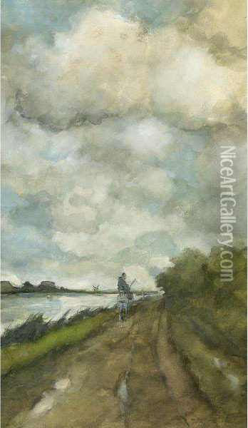 A Horseman On A Towpath Near Noorden Oil Painting - Jan Hendrik Weissenbruch