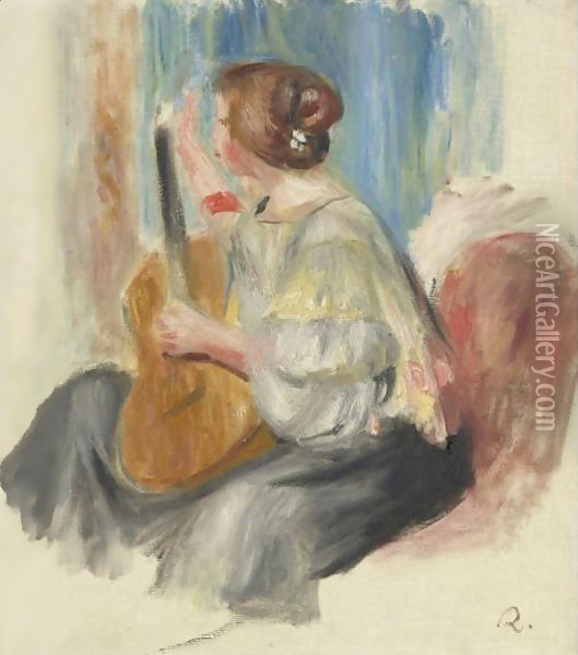 Femme A La Guitare Oil Painting - Pierre Auguste Renoir