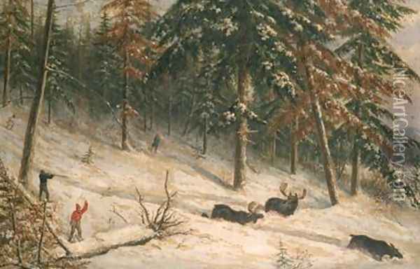 Hunting Moose Oil Painting - Cornelius Krieghoff