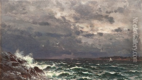 Stormy Sea Oil Painting - Magnus Hjalmar Munsterhjelm