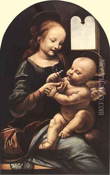 Madonna with a Flower (Madonna Benois) c. 1478 Oil Painting - Leonardo Da Vinci