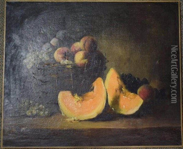 Nature Morte Au Melon Oil Painting - Alfred Arthur Brunel de Neuville