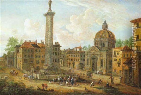 Vue De La Piazza Colona A Rome Oil Painting - Pieter Bout