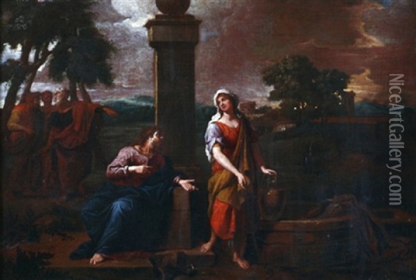 Jesus Und Die Samariterin Am Brunnen Jakobs Oil Painting - Nicolas Poussin
