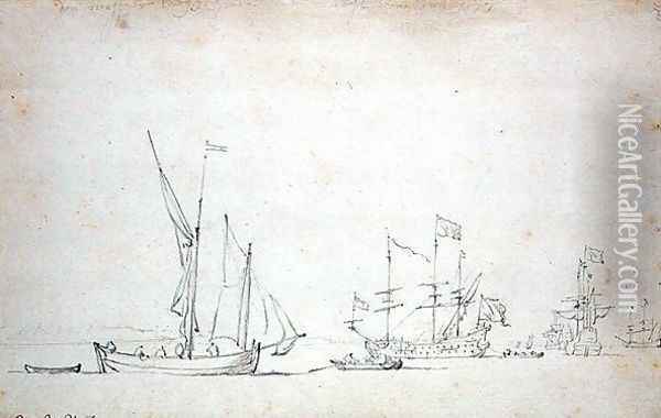 Ships from Sluis, 1677 Oil Painting - Willem van de Velde the Younger