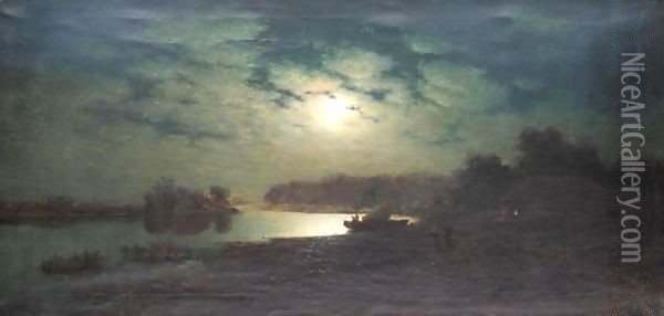 Moonlit Coast Oil Painting - Gavril Kondratenko