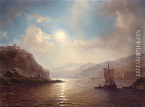 Riviervallei Bij Namiddagzon Oil Painting - Johan Hendrik Meyer
