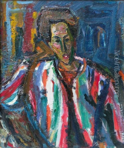 Sesou A La Blouse Rayee Oil Painting - Andre Blondel (Aleksander Blonder)